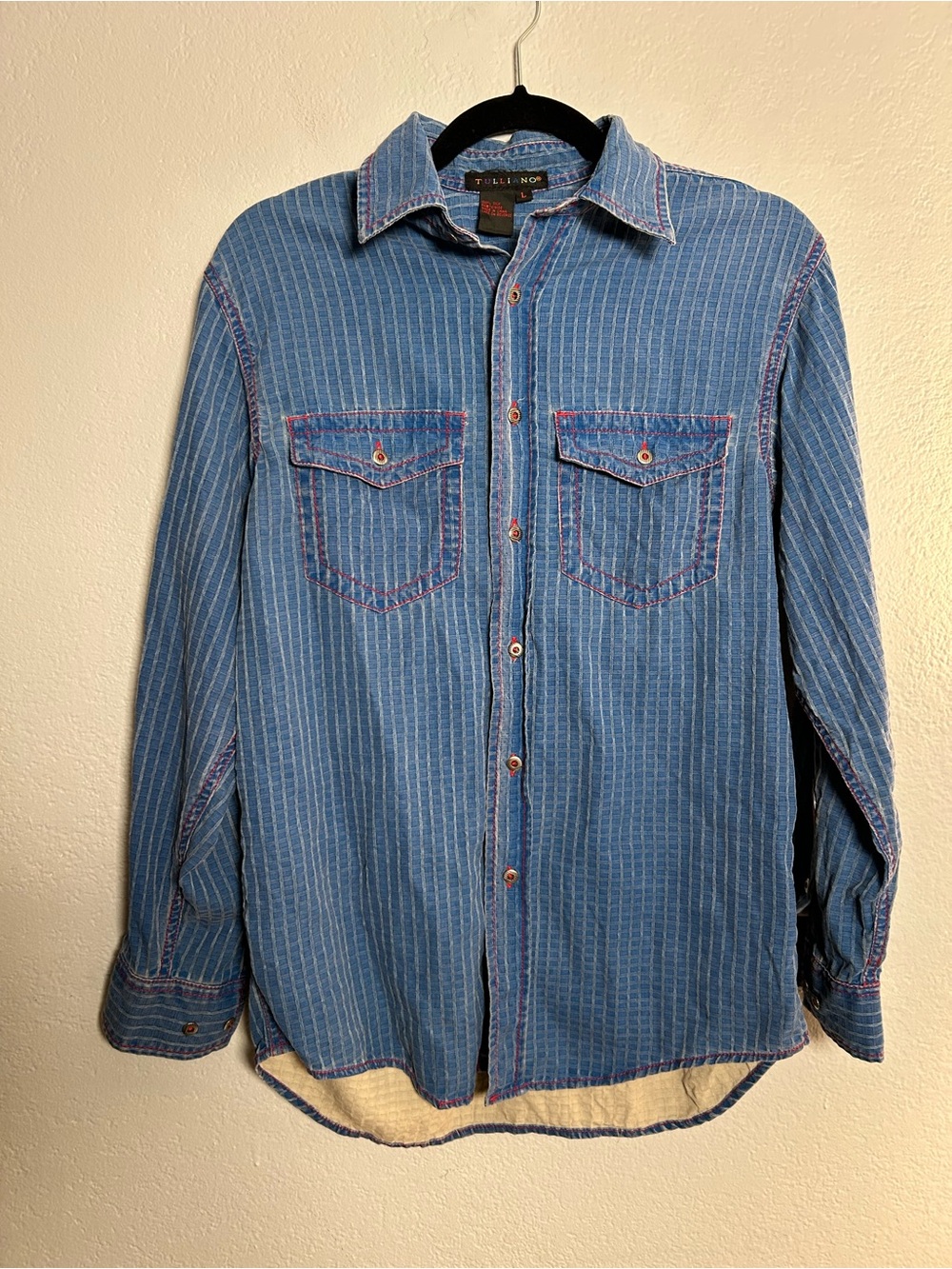 Vintage Silk Tulliano Blue Textured Chambray look Button-Up Shirt M/L